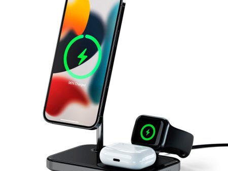 Satechi 15W Magnetic 3-in-1 Wireless Charging Stand - MagSafe Kompatibel - Sort   Grå on Sale