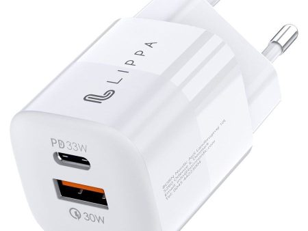 Lippa 33W GaN Vægoplader m. USB-C PD & USB-A QC - Hvid For Cheap