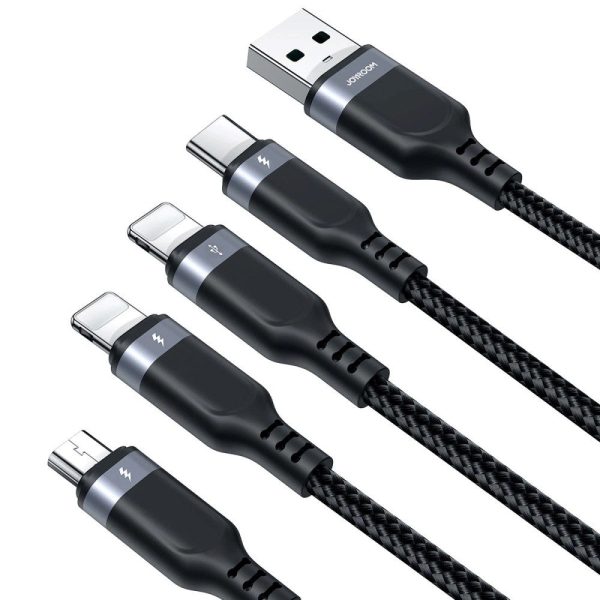 Joyroom Multi-Use 4-i-1 USB-C   Lightning (2 stk)   Micro USB Nylon Kabel 1.2m - Sort Online Hot Sale