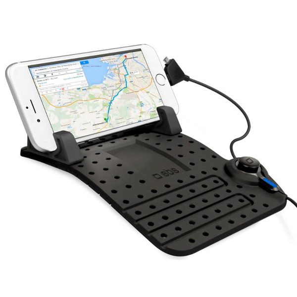 SBS Smartphone Holder - Anti-Slip Pad m. Opladerkabel - Sort For Cheap