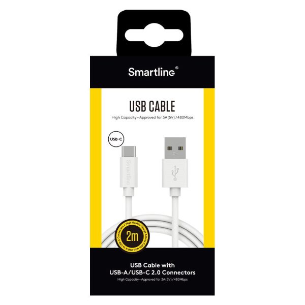 Smartline (3A 15W) USB2.0 - USB-C Kabel 2 m. - Hvid Cheap