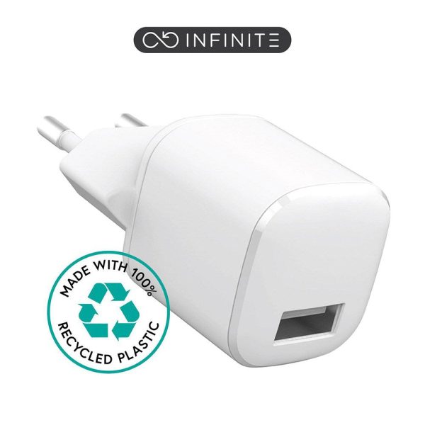 eSTUFF INFINITE 12W Vægoplader m. USB-A - 100% Genbrugsplastik - Hvid For Cheap