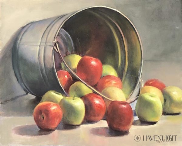 Apple Bucket 16  x 20  Original Painting Sale