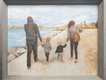 Family Walk on the Beach Original Artwork Hot on Sale