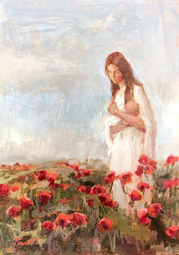 Mother and Babe in a Field of Poppies Original Artwork Online Hot Sale