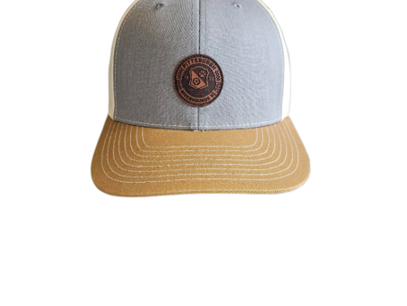 Leather Patch Hat - Blue Beige Brown on Sale