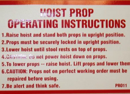 Hoist Prop Operating Instructions Supply