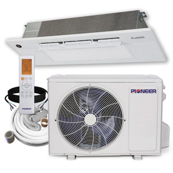 Pioneer® 9,000 BTU 22.5 SEER2 One-Way Ceiling Cassette Mini-Split Air Conditioner Heat Pump System Full Set 230V For Sale