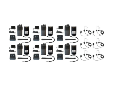 6 Pack of SRComm SR-D1U UHF 400-470MHz 256 Channels 4 Watt Digital Analog DMR Radios and Surveillance Headsets Supply