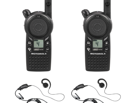 2 Pack of Motorola CLS1410 UHF 1 Watt 4 Channel Lightweight Business Radio with HKLN4604 PTT Earpiece on Sale