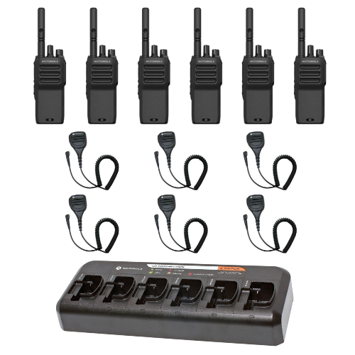 6 Pack Motorola MOTOTRBO R2 AAH11YDC9JA2AN UHF 400-480MHz Digital Two Way Radio with PMMN4029 Speaker Microphone and PMLN6588 6-unit Charger Supply